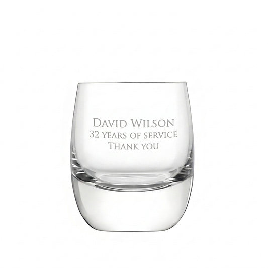 Example engraving (thank you): "David Wilson / 32 Years of Service / Thank You" on the Bar Whisky Tumbler