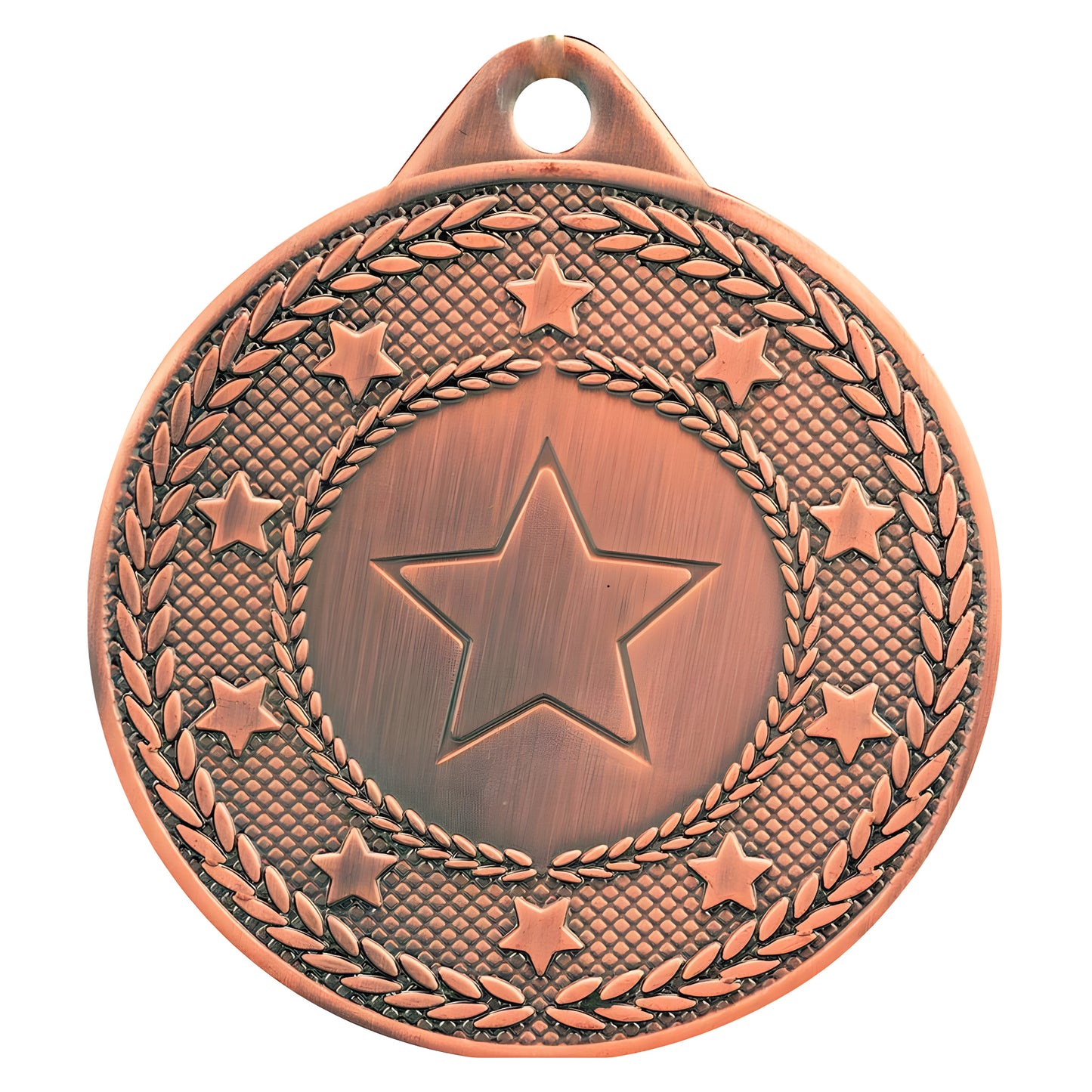 Bronze medal with star and laurel design, featuring embossed details.