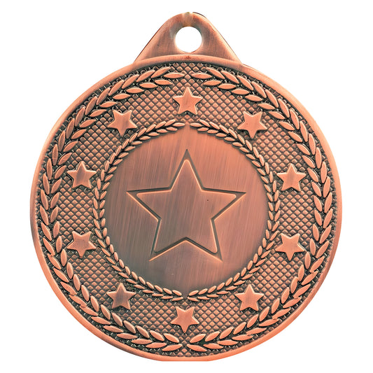 Bronze medal with star and laurel design, featuring embossed details.