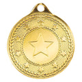 Gold medal with embossed star and laurel design.