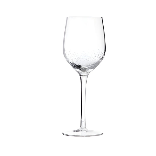 Clear mouth-blown white wine glass with bubble texture for elegant dining.