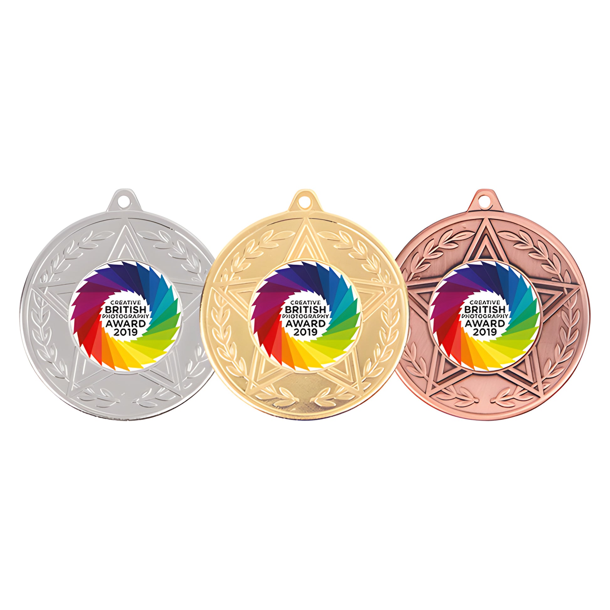 Gold, silver, and bronze medals for Creative British Award 2019.