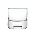 Clear crystal tumbler glass on white background, plain design.