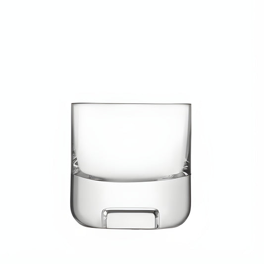 Clear crystal tumbler glass on white background, plain design.