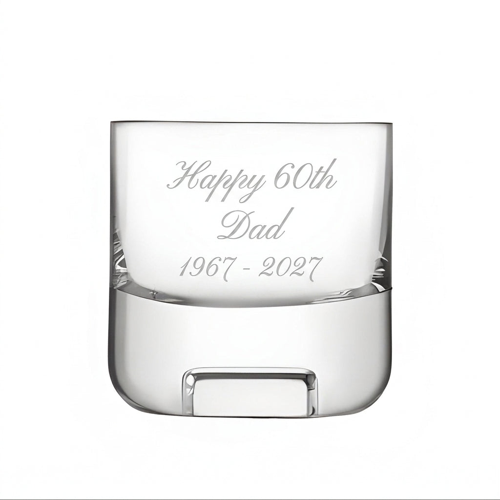 Example engraving (birthday): "Happy 60th / Dad / 1967 - 2027" on the Cask Whisky Glass Tumbler