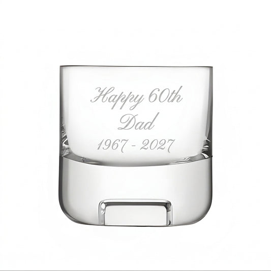 Example engraving (birthday): "Happy 60th / Dad / 1967 - 2027" on the Cask Whisky Glass Tumbler