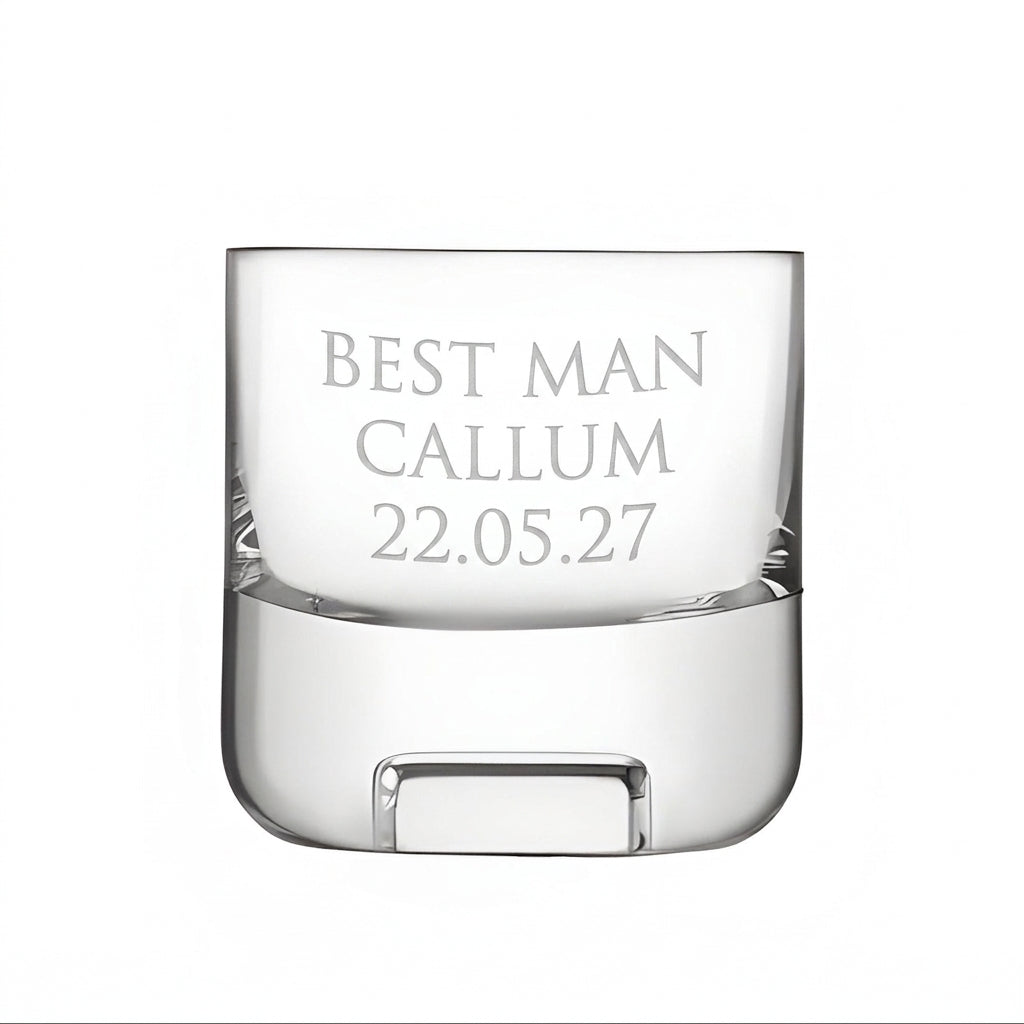 Example engraving (wedding party): "Best Man / Callum / 22.05.27" on the Cask Whisky Glass Tumbler