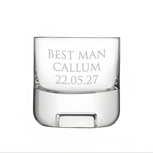 Example engraving (wedding party): "Best Man / Callum / 22.05.27" on the Cask Whisky Glass Tumbler