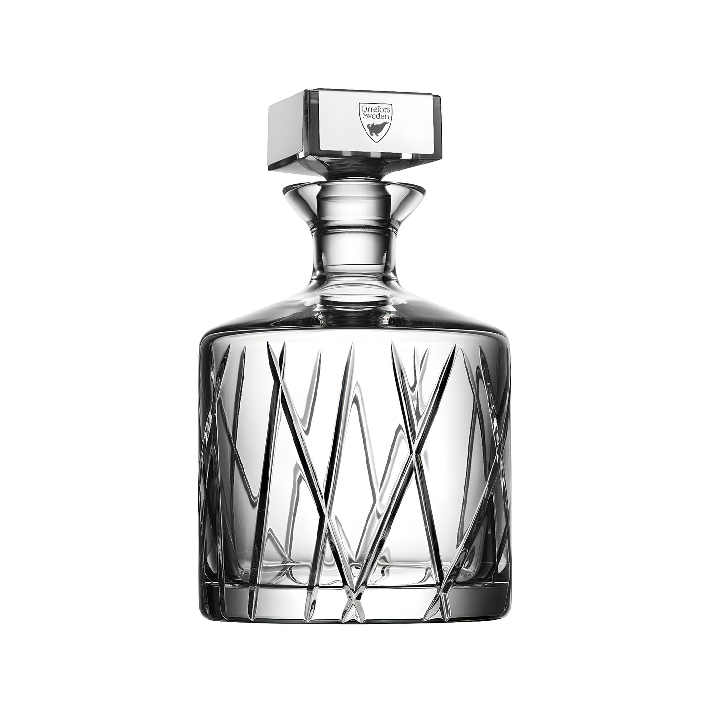 Orrefors crystal decanter with modern elegant design, 95cl capacity.