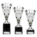 Three silver multisport trophies with star design and engraving plate