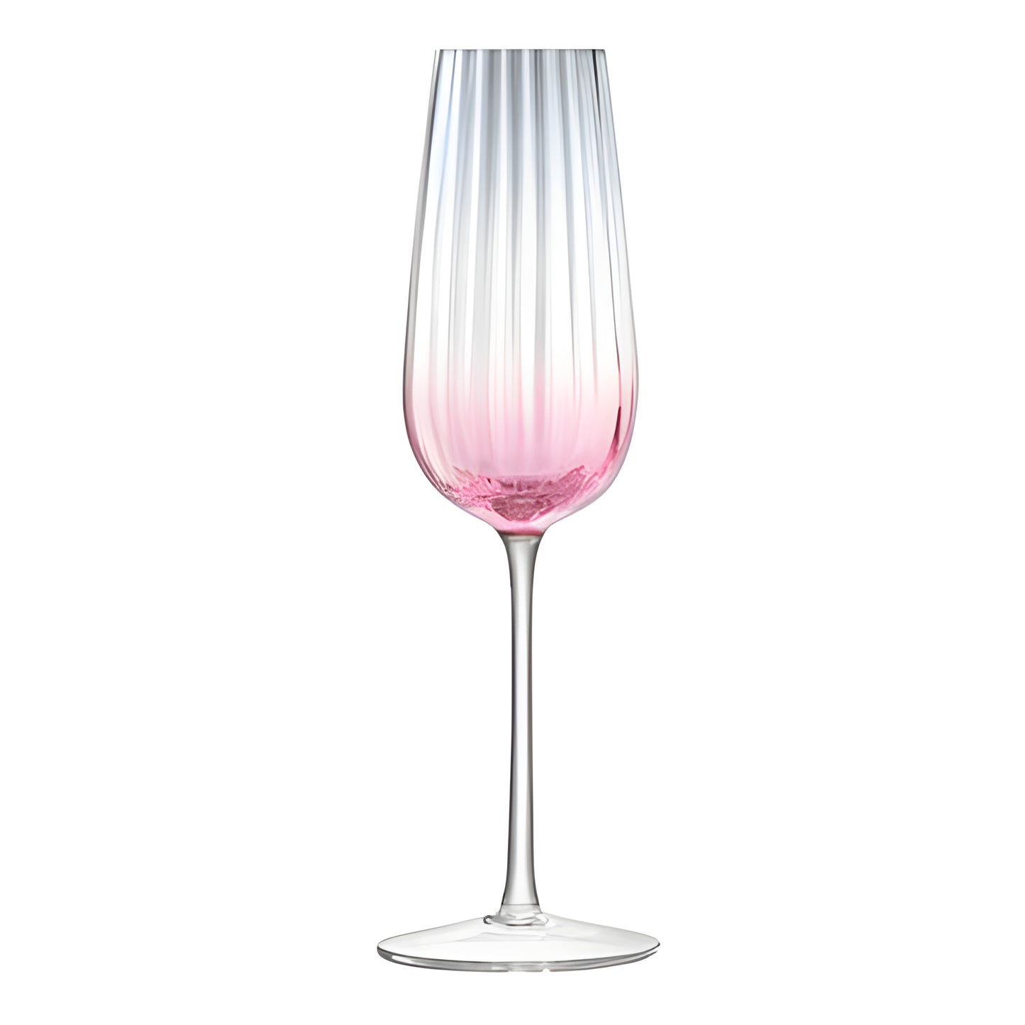 Pink ombre champagne flute with elegant ribbed design.
