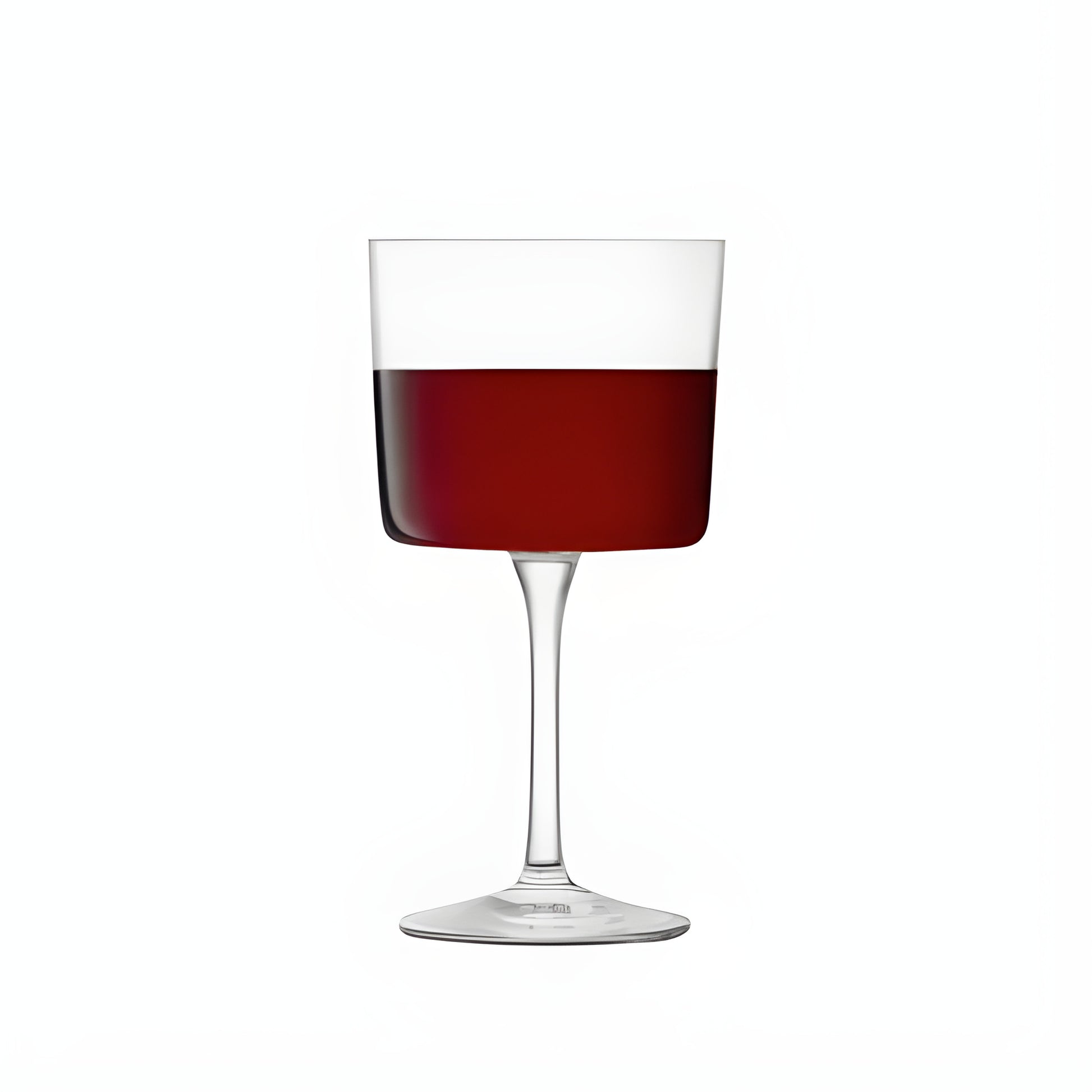 250ml crystal wine glass with red wine on white background