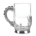Glass tankard with pewter Welsh dragon handle and base detail.