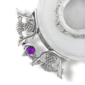 Glass quaich bowl with amethyst jewel and thistle Celtic design.