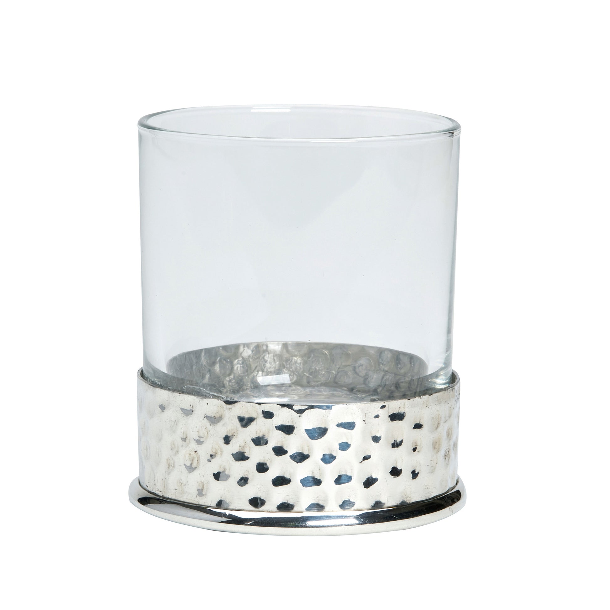 Hammered whisky glass with a silver textured base ideal for bourbon.