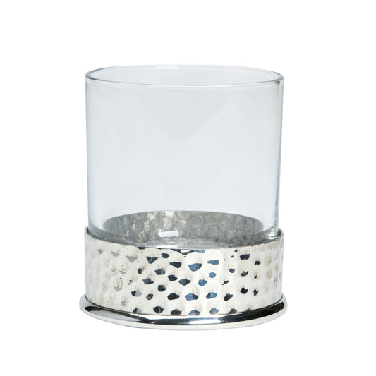 Hammered whisky glass with a silver textured base ideal for bourbon.