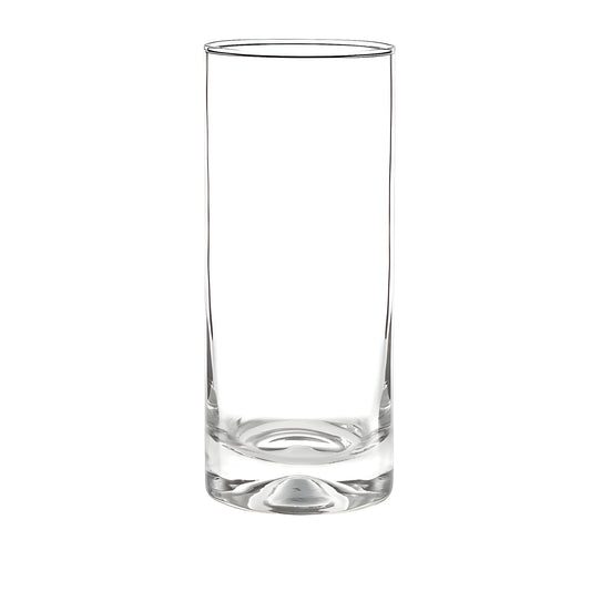 Tall clear hi-ball glass on white background