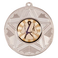 Silver medal with karate jacket design and star pattern.