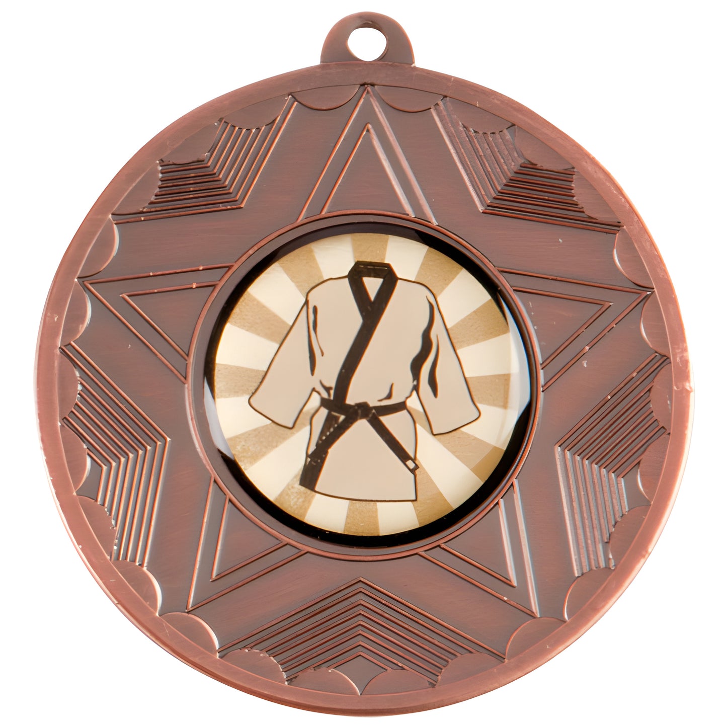 Bronze medal with karate gi design on star background.