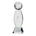 Elegant crystal football award with etched footballer design.