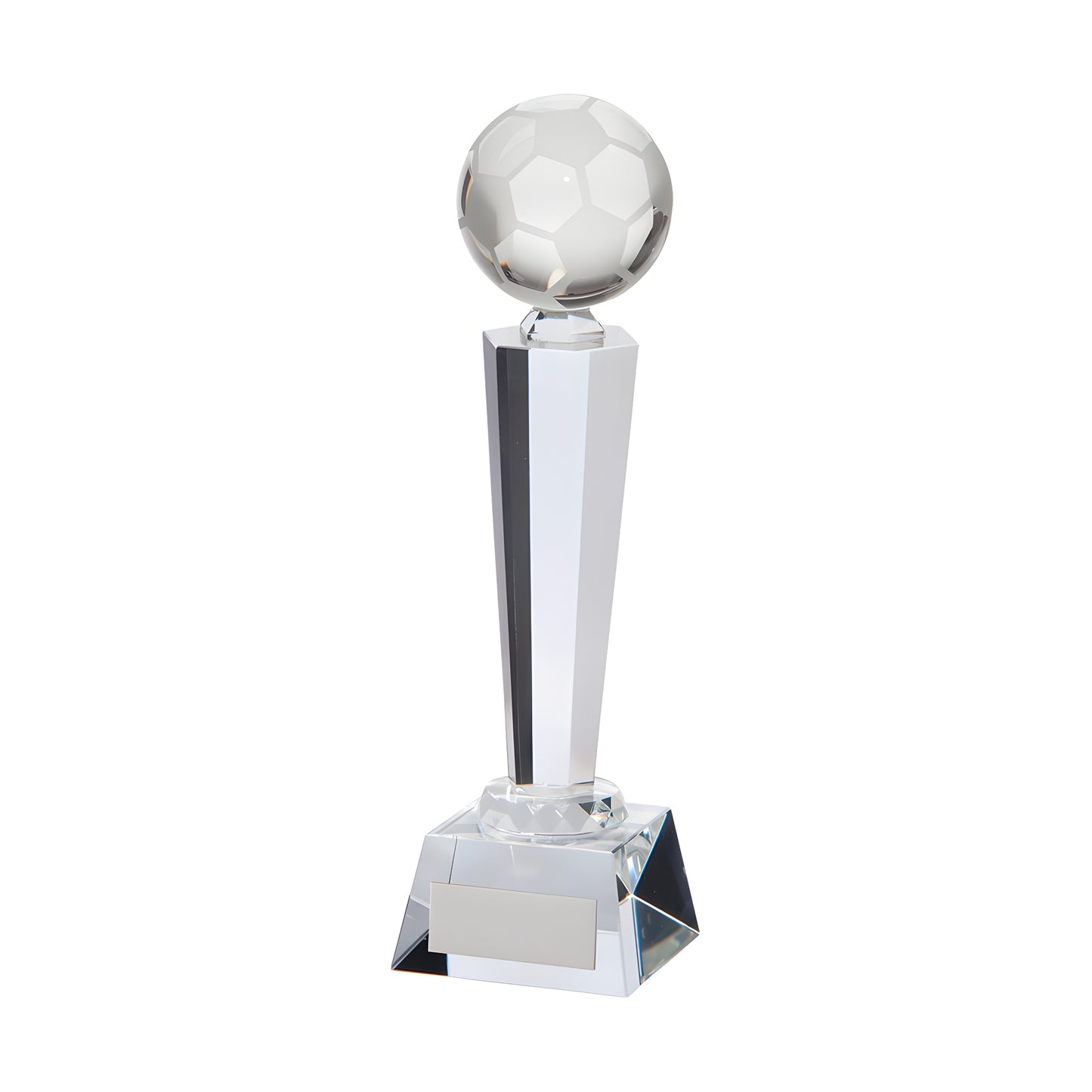 Elegant 240mm crystal soccer award trophy with football design.