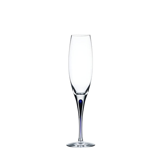Elegant 26cl blue champagne glass, clear crystal flute design.
