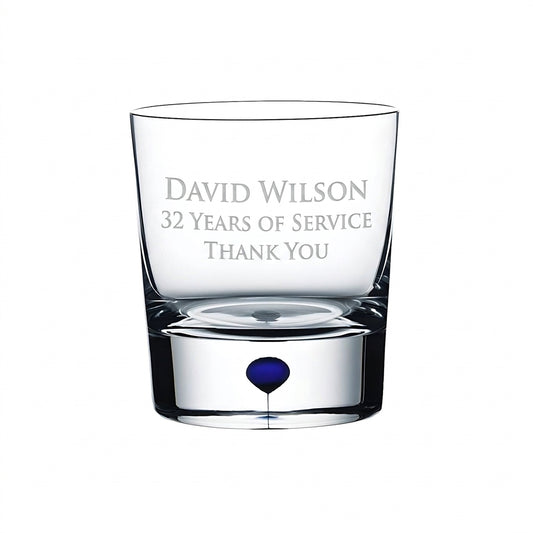 Example engraving (thank you): "David Wilson / 32 Years of Service / Thank You" on the Intermezzo Dof Blue