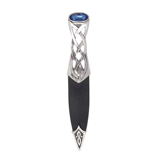 Scottish sgian dubh with blue stone top and Celtic design.