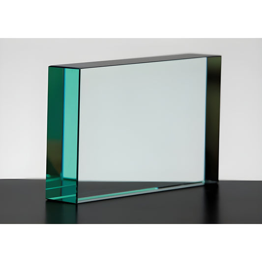 Rectangular jade block glass award on dark surface