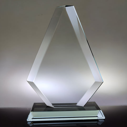 Elegant jade diamond arrow-shaped glass award trophy on stand