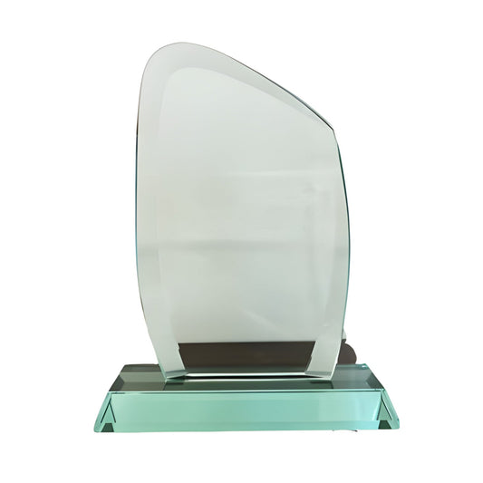 Jade curve glass award on a base, suitable for engraving as a retirement gift or unique trophy.