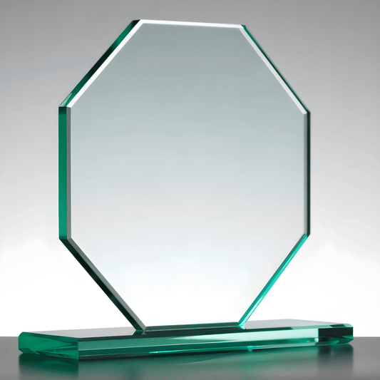 Clear jade octagon glass award trophy with shining base