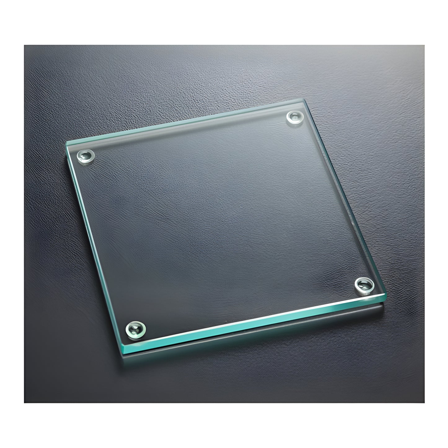 Glass square coaster with jade tint on dark surface
