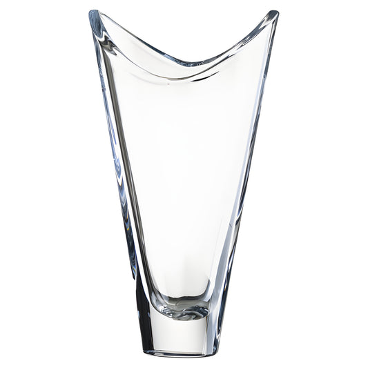 Modern clear crystal vase with elegant design for flowers.
