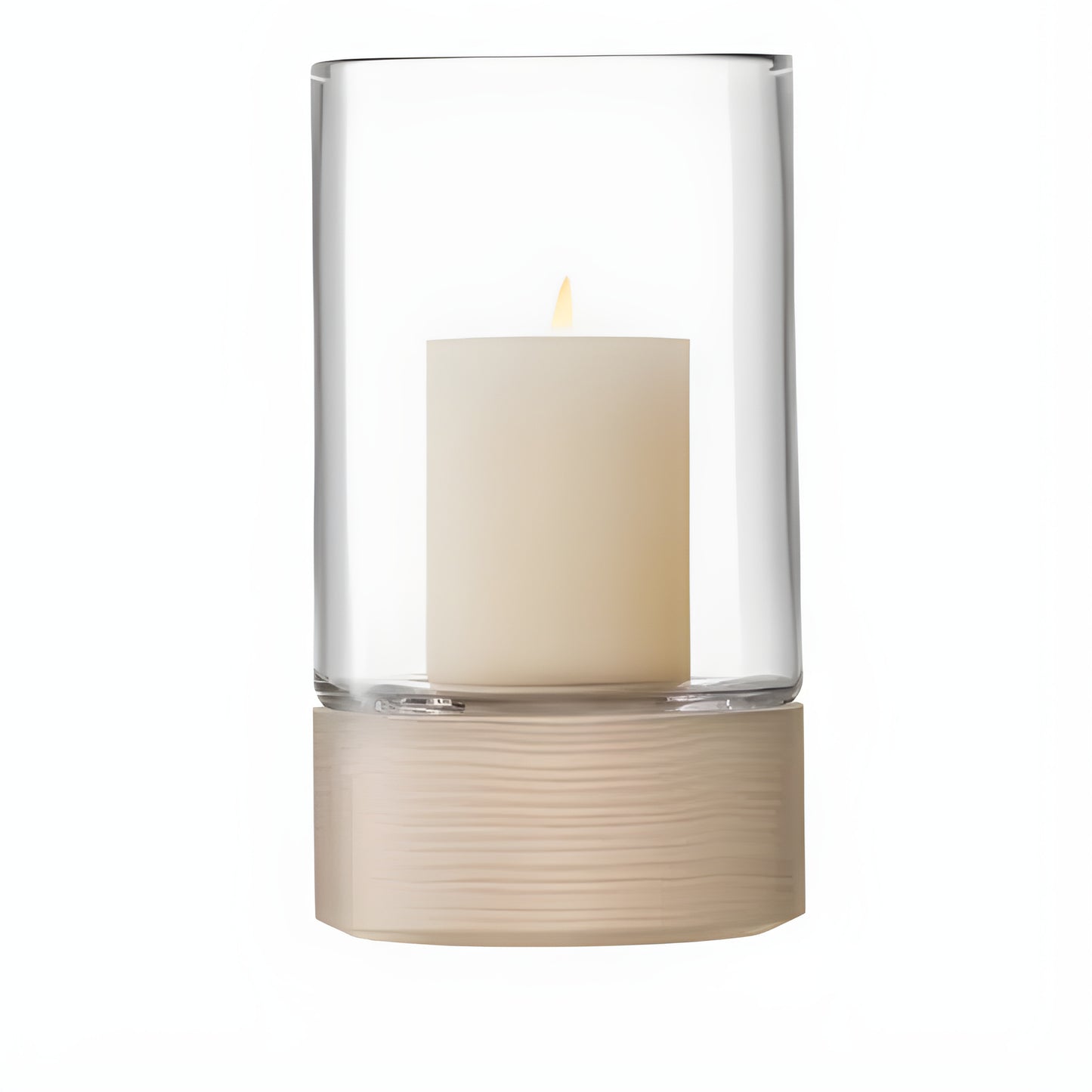 Clear glass candle holder with ash base for modern home decor.