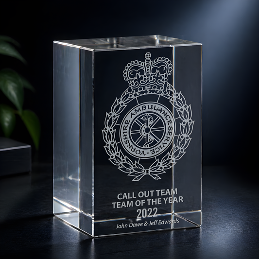 Crystal glass award for Yorkshire Ambulance Service Team of the Year 2022.