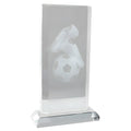 Crystal award with engraved soccer ball and shoes, ideal for football achievements.