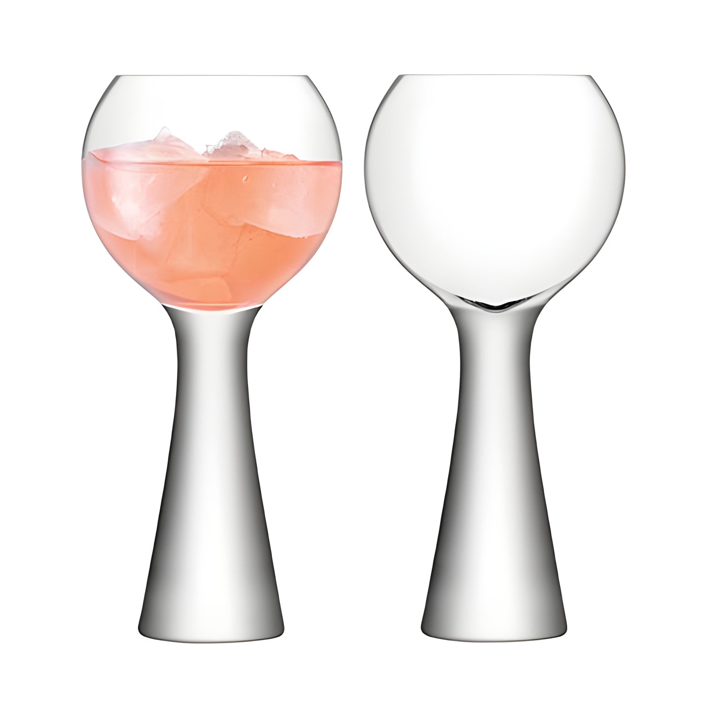 Two modern Moya balloon glasses with ice and cocktail.