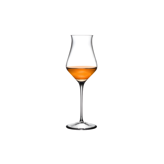 Nude whiskey glass with 190ml cognac in a tulip-shaped stemware.