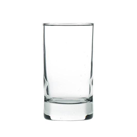 Clear 140ml tumbler glass shown against a white background, ideal for beverages.