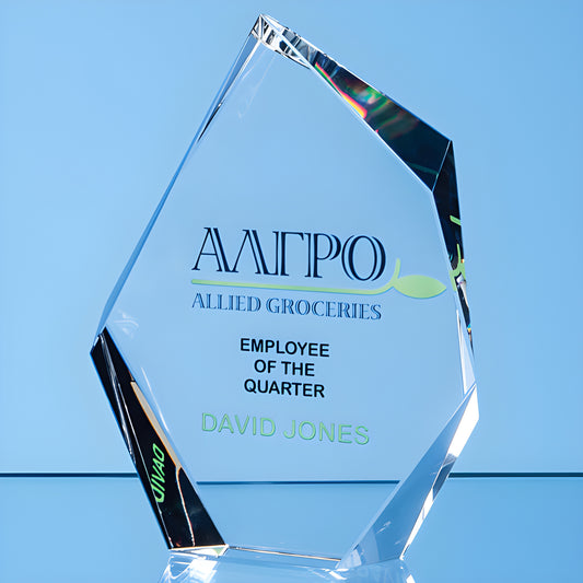 Facetted crystal glass award for employee of the quarter by Allied Groceries.
