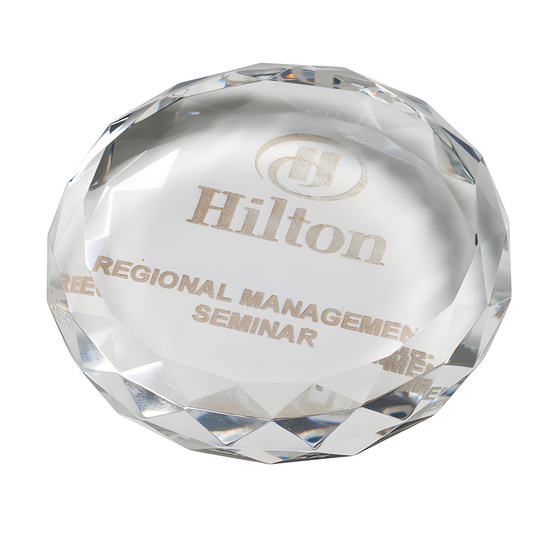 Crystal paperweight for Hilton Regional Management Seminar