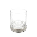 Clear whisky glass with a decorative pewter base featuring a Celtic pattern.