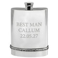 Example engraving (wedding party): "Best Man / Callum / 22.05.27" on the Pewter Celtic Hip Flask