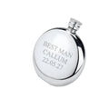 Example engraving (wedding party): "Best Man / Callum / 22.05.27" on the Plain Round Flask 6oz