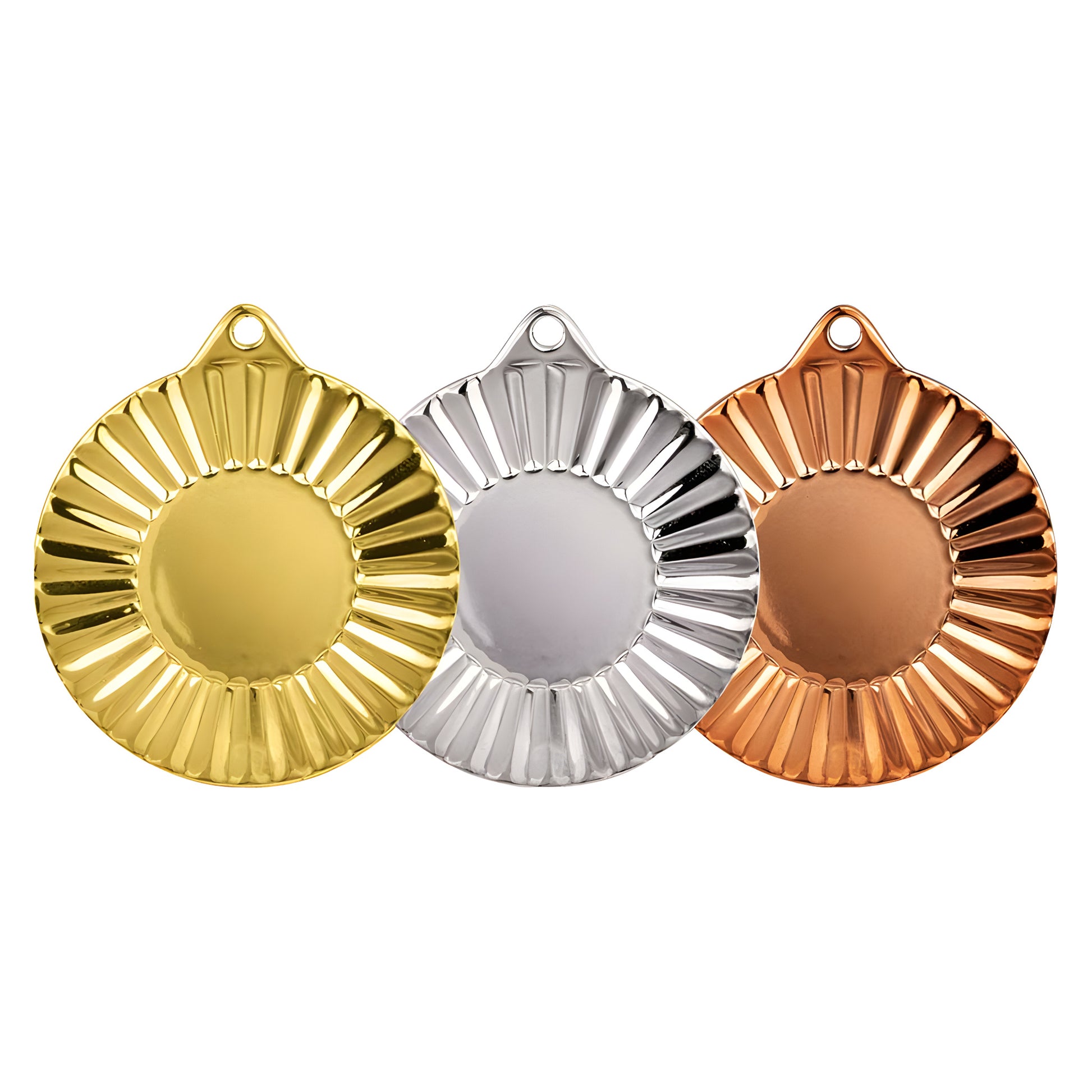 Gold, silver, and bronze award medals in podium series set