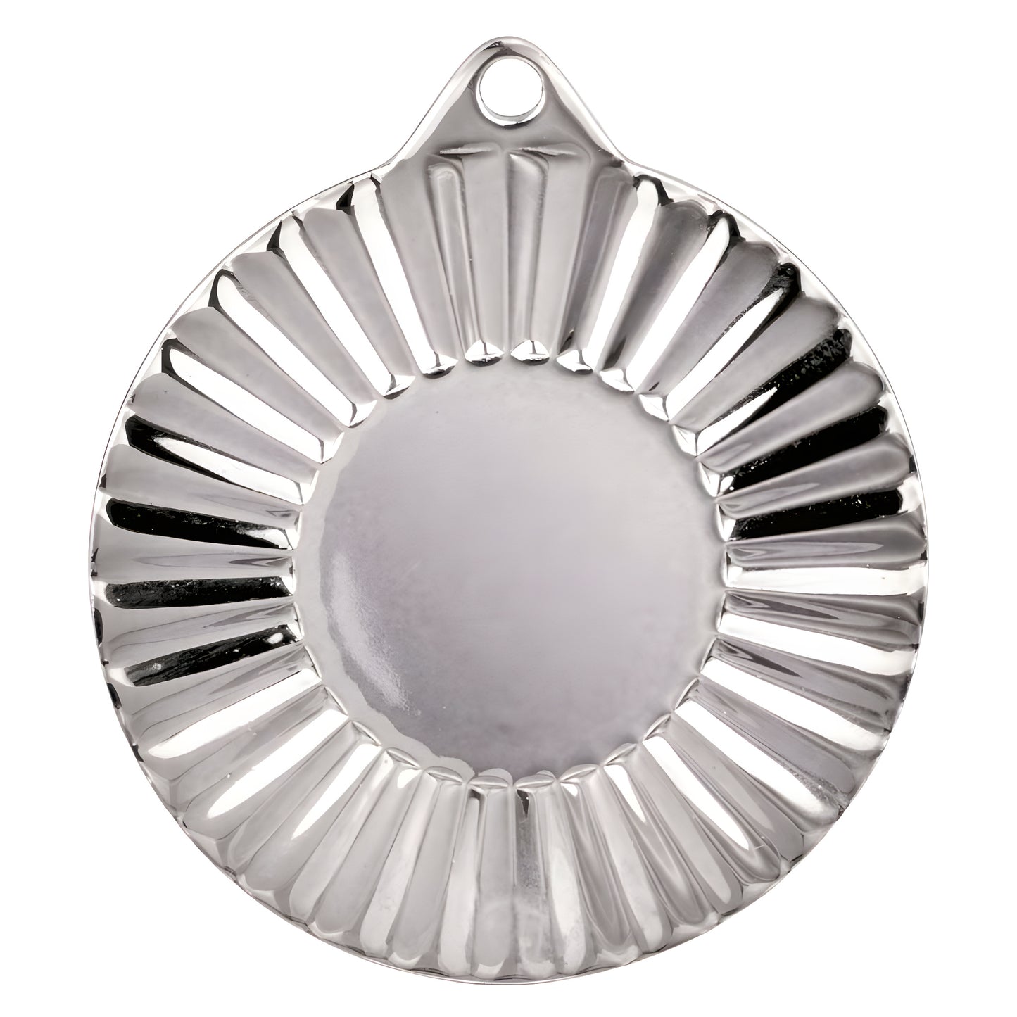Silver blank round metallic award medal with ridged design
