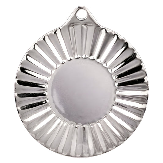 Silver blank round metallic award medal with ridged design