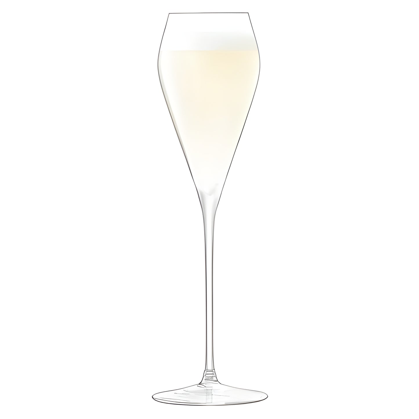 Tall elegant glass filled with white Prosecco.