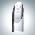 Crystal award for 5 years of service with engraved text and laurel design.